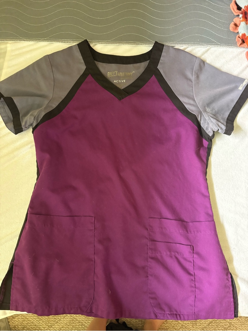 Grey's Anatomy Active Women's V-Neck Scrub Top in Plum and Gray